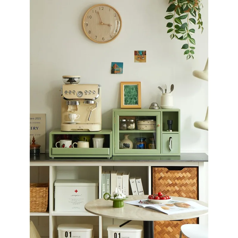Solid wood desktop storage box, coffee cup, tea set, dust-proof storage cabinet, doll, cosmetic display cabinet, sundries finish