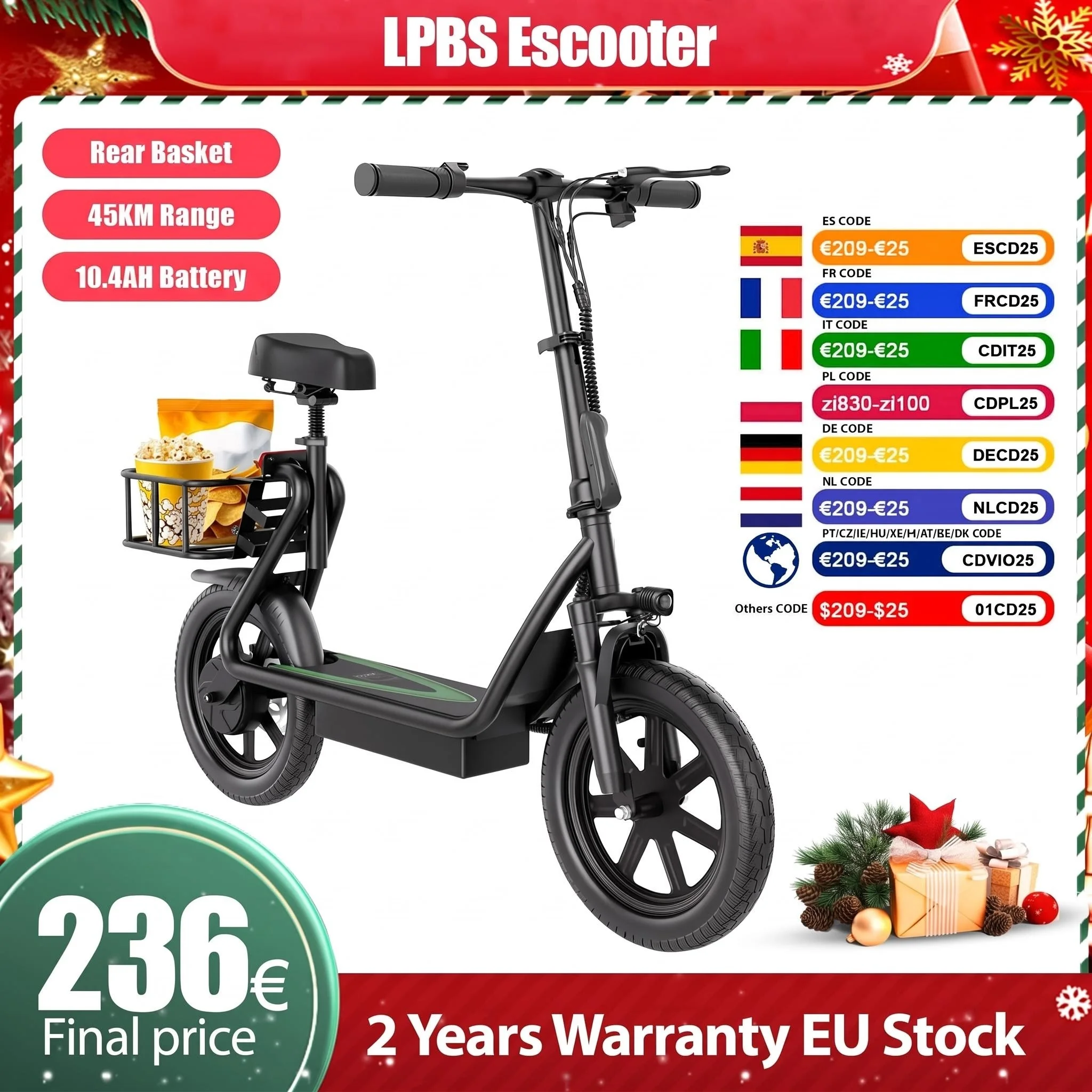 Nuovo Scooter Elettrico LPESBS 2026 con Doppio Freno, Motore Super Veloce da 10.4AH, Portatile, Lunga Autonomia 45KM