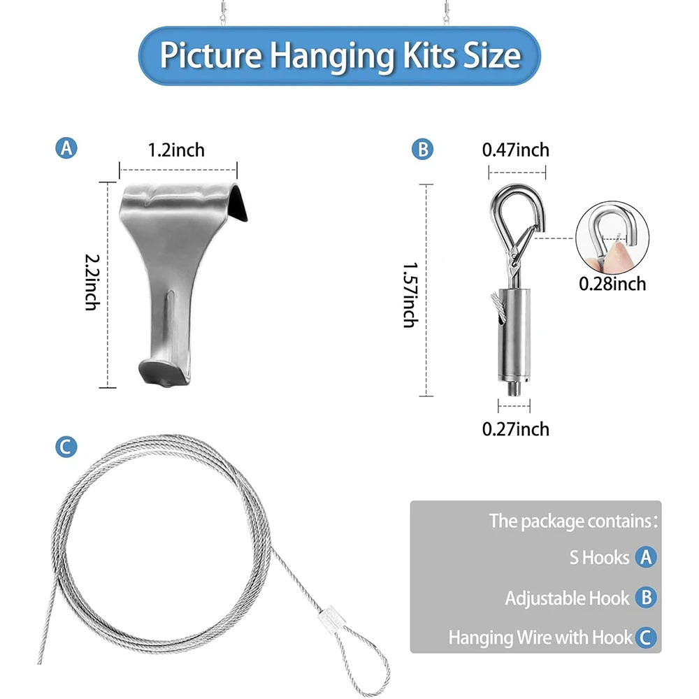 

1.5mm stainless steel wire rope with adjustable spring hook art painting advertising photo frame hanging kit 0.5M/1M/1.5M/2M/3M