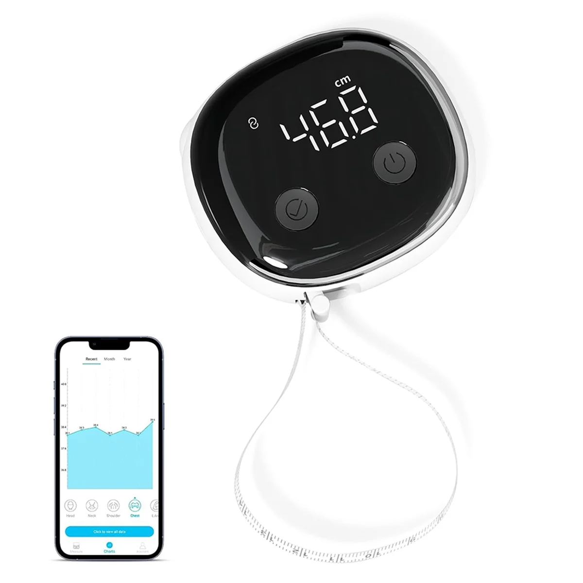 ABFKW Smart Body Measuring Tape with APP, Bluetooth Body Tape Measure for Fitness Weight Loss Measurement LED Display