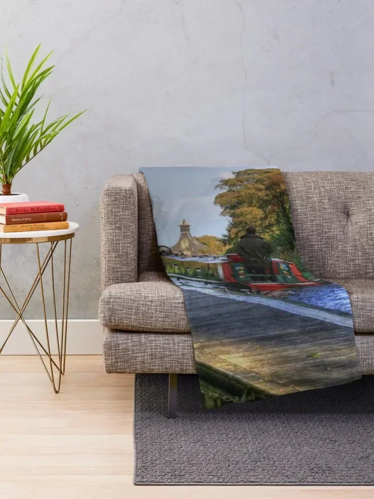 Narrow Boat at Strawberry Bank Throw Blanket Decorative Sofas Luxury Designer Blankets