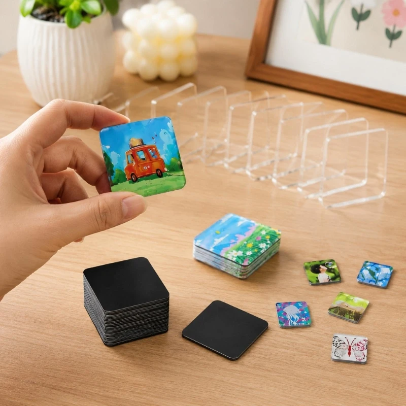 50-Piece Acrylic Refrigerator Photo Craft Set with Clear Covers and Backings for Pictures and Family Projects Y5GB