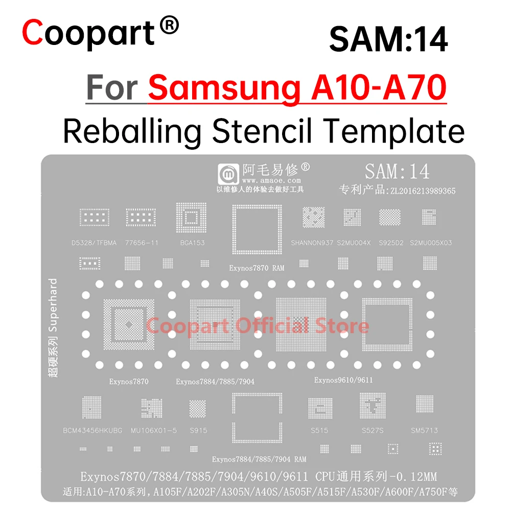 

Трафарет для реболлинга BGA Exynos 7870 7884 7885 7904 9610 9611, процессор для Samsung A10 A20 A40 A30 A50 A70 A105F A600F RAM Power IC CHIP