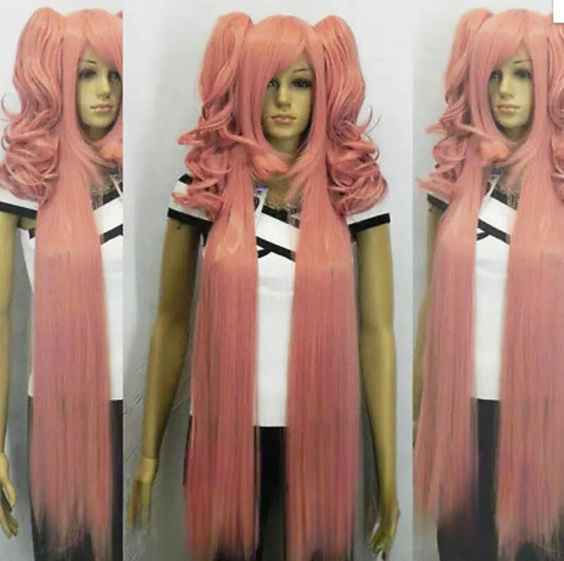 Lolita-peluca japonesa larga y ondulada con 2 pinzas para el cabello, juego de rol para Cosplay, color rosa