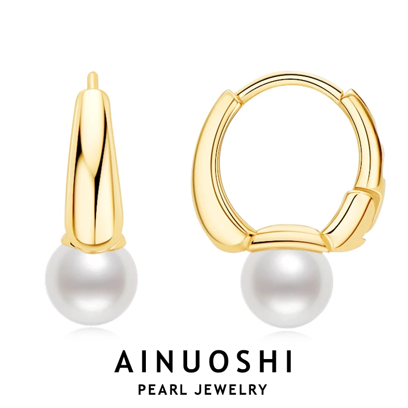 AINUOSHI 925 Sterling Silver Pearl Hoop Earrings For Women Ladies Temperament Natural Cultured Freshwater Pearls Earring Jewelry