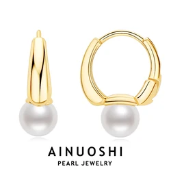 AINUOSHI 925 Sterling Silver Pearl Hoop Earrings For Women Ladies Temperament Natural Cultured Freshwater Pearls Earring Jewelry