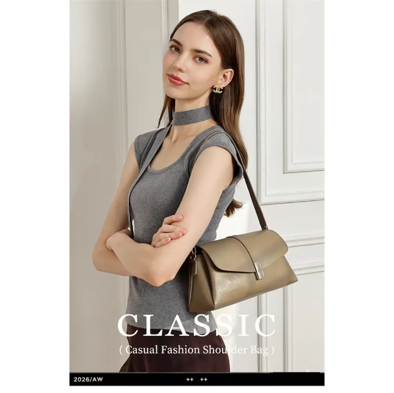 

Top Grain Genuine Leather Shoulder Bags For Women 2026 Luxury Flap Crossbody Handbags Elegant Office Work Ladies Purses