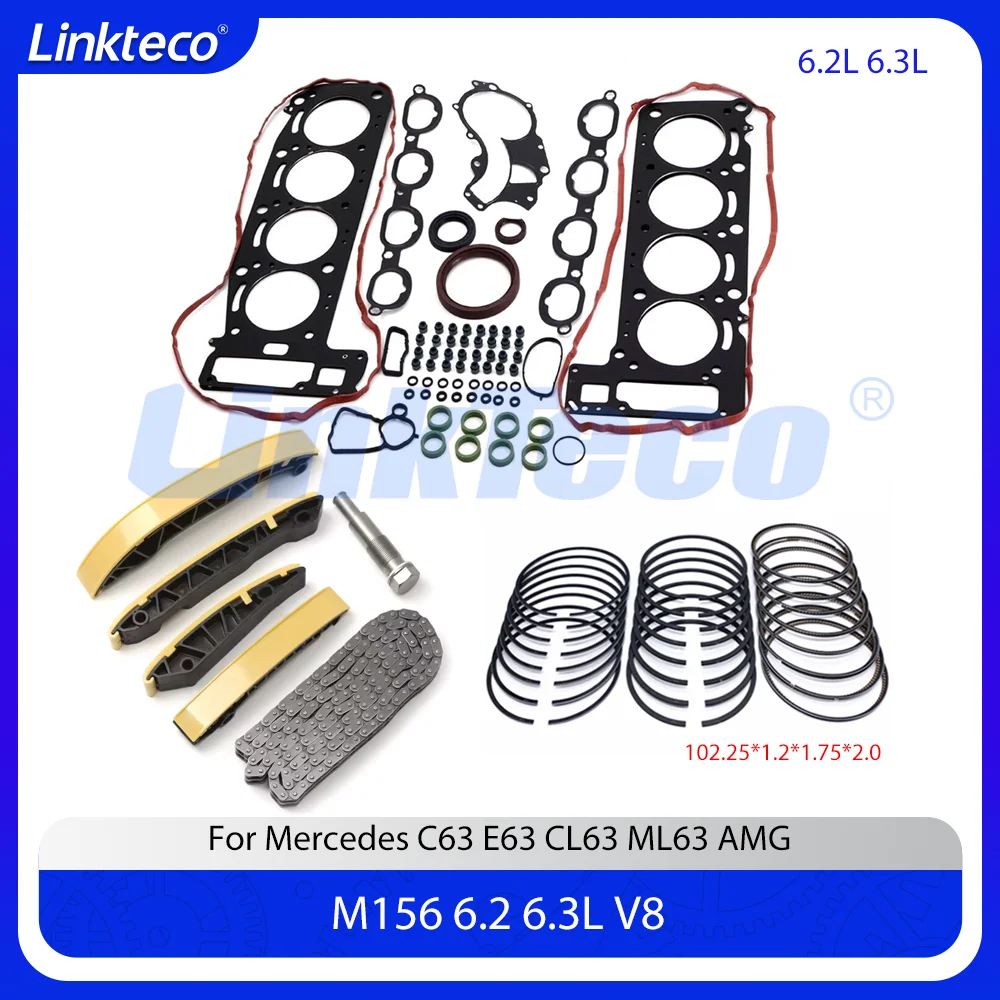 

Engine Full Head Gasket Set Piston Ring Timing Chain Kit Fit 6.3 L V8 GAS For Mercedes-Benz C-Class C63 R63 GLA45 CLS63 M156