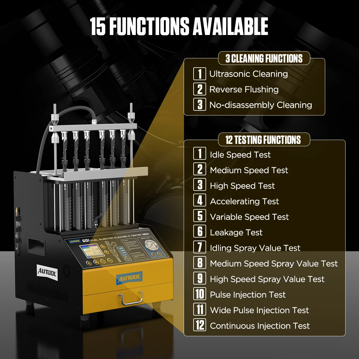 AUTOOL CT500 GDI EFI FEI Piezoelectric Fuel Injectors Cleaner & Tester Machine 6-Cylinder Fuel Injector Cleaner Tester 110V-230V