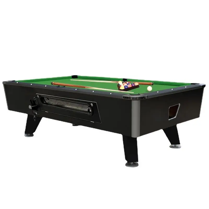 Commercial Adult 7-Foot American Solid Wood Leg Eight-Coin Operated Pool Table with MDF Cushions Solid Pattern Billiard Table