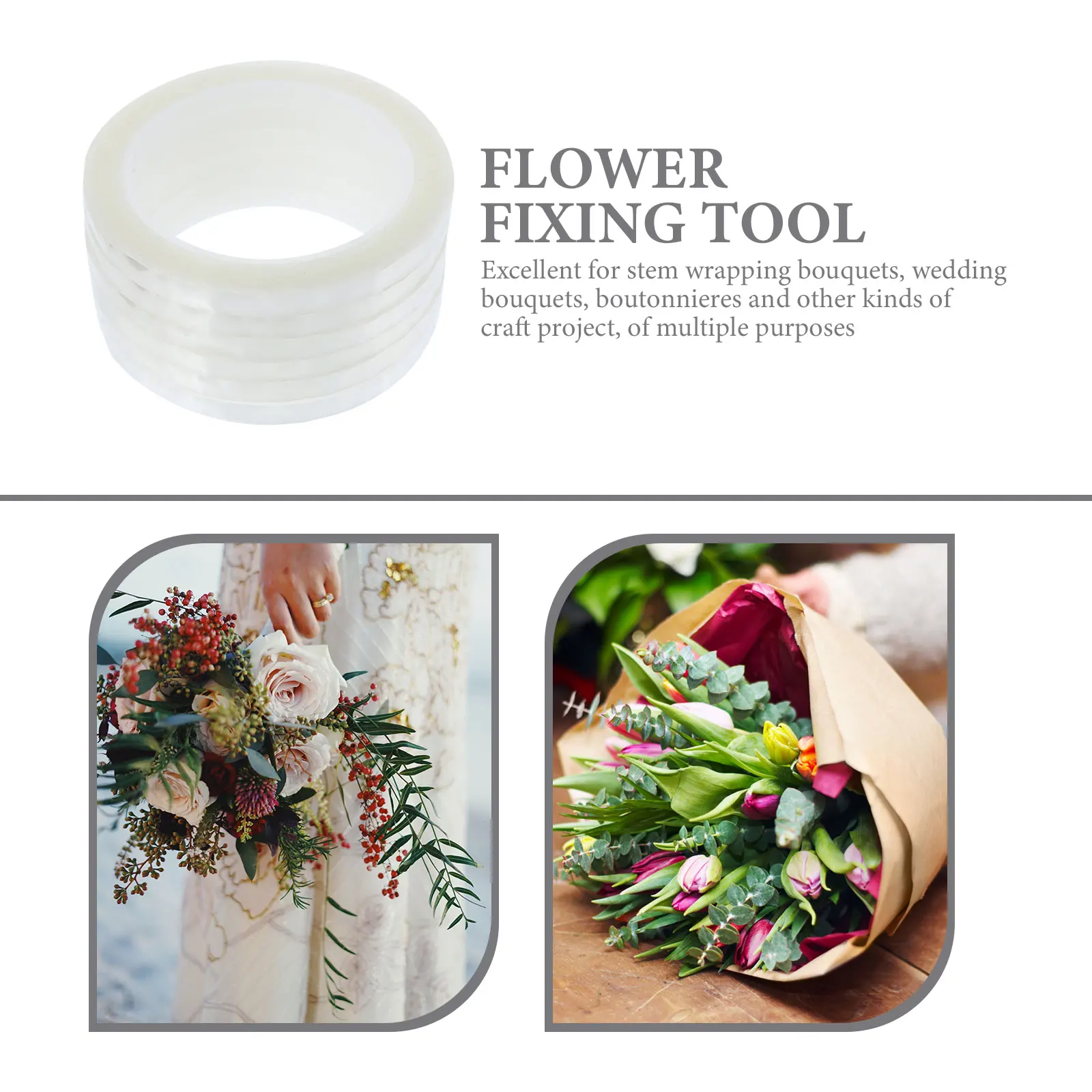 

6 Rolls Transparent Floral Tape High Temp Resistance Flexible Durable Craft Project DIY Tool Bouquet Wrapping Flower Fixing Stem