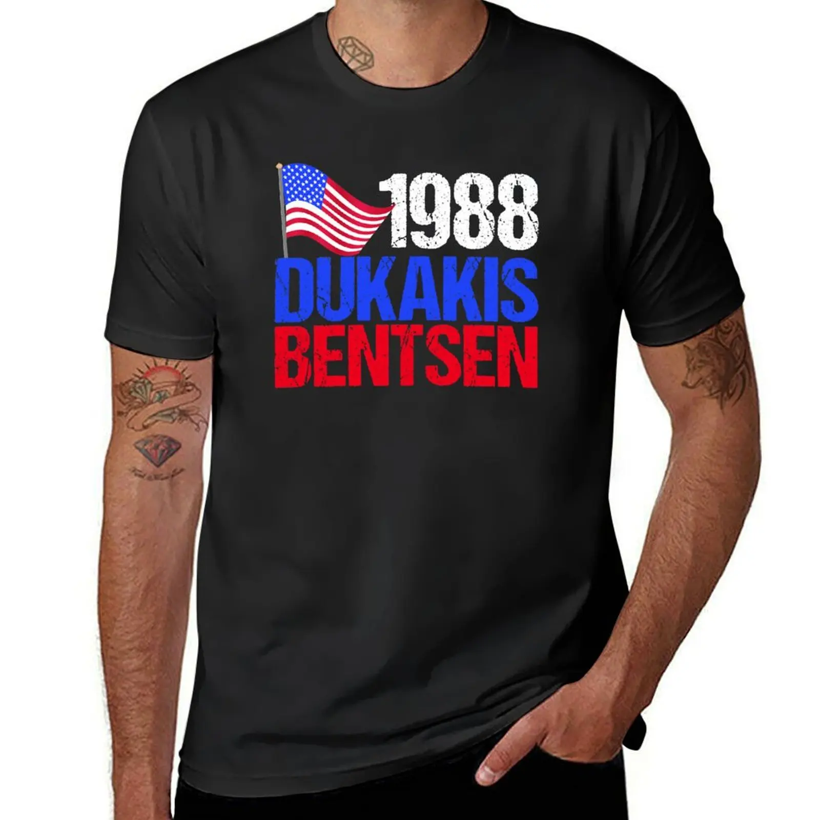 

1988 Dukakis Bentsen Vintage Election T-Shirt anime clothes plus size tops fitted t shirts for men