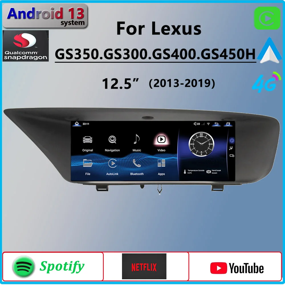 Android 13 Qualcomm For LEXUS GS350 GS450H GS400 RHD 2013 2019 CarPlay Car Radio Stereo GPS Navigation Netflix Multimedia Playe