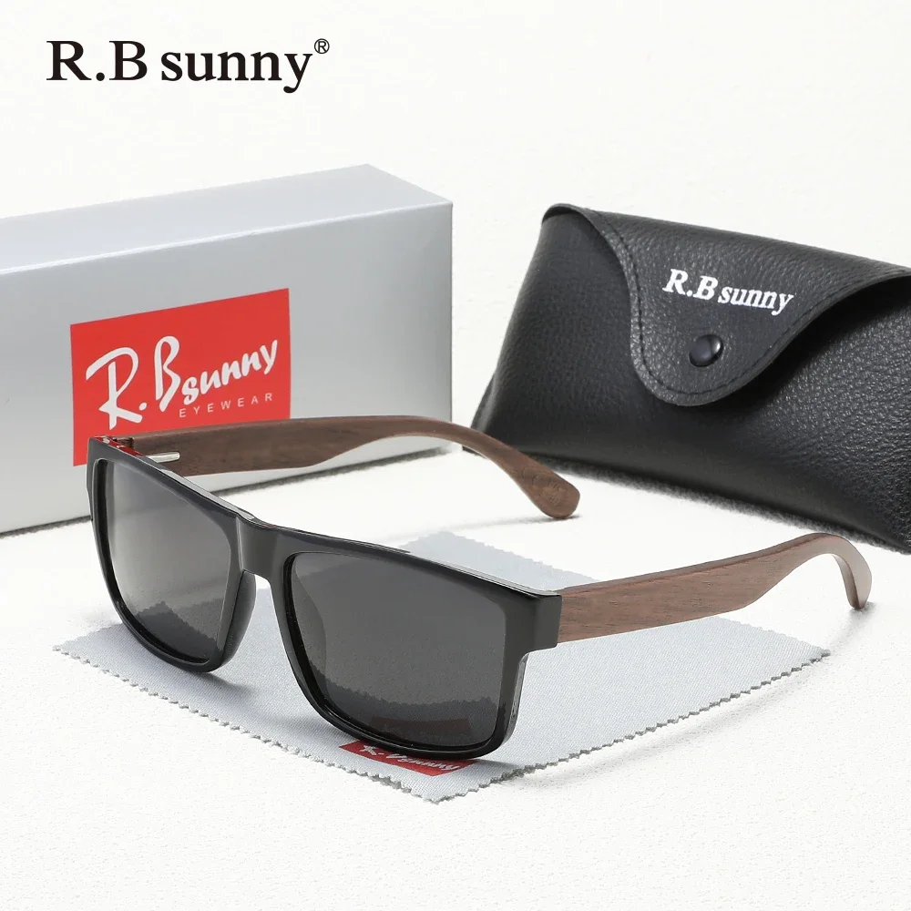 نظارات واقية خشبية عصرية من RBsuuny UV400 مستقطبة مضادة للوهج للقيادة في الهواء الطلق بإطار مربع نظارات عصرية #2