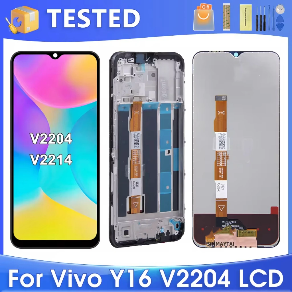 

6.51'' Tested Y16 Display Screen For Vivo Y16 Y02S LCD V2204 V2203 Display Touch Digitizer Assembly Replacement Parts With Frame