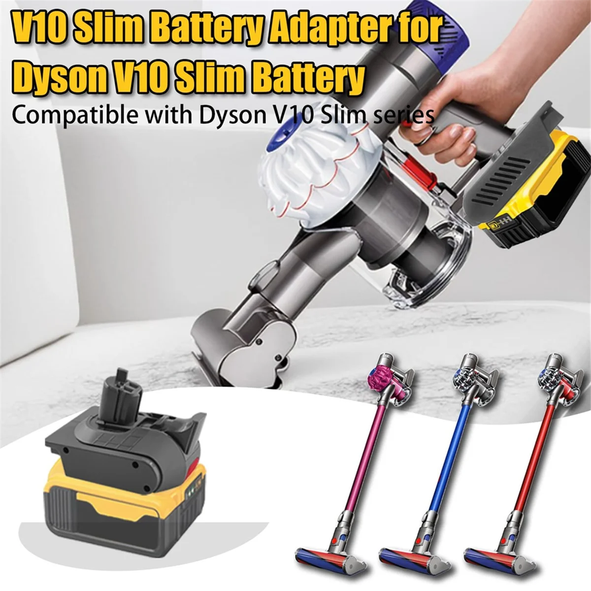 ใหม่ DW20V10 Slim แบตเตอรี่อะแดปเตอร์สําหรับ Dewalt 20V Li-Ion แบตเตอรี่แปลงสําหรับ Dyson V10 Digital Slim เครื่องดูดฝุ่น