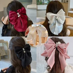 Elegant Bow Long Ribbon Hair Clip Simple Solid Satin Spring Clip Fashion HairPin Retro Headband with Clips Girls Hair Accessorie