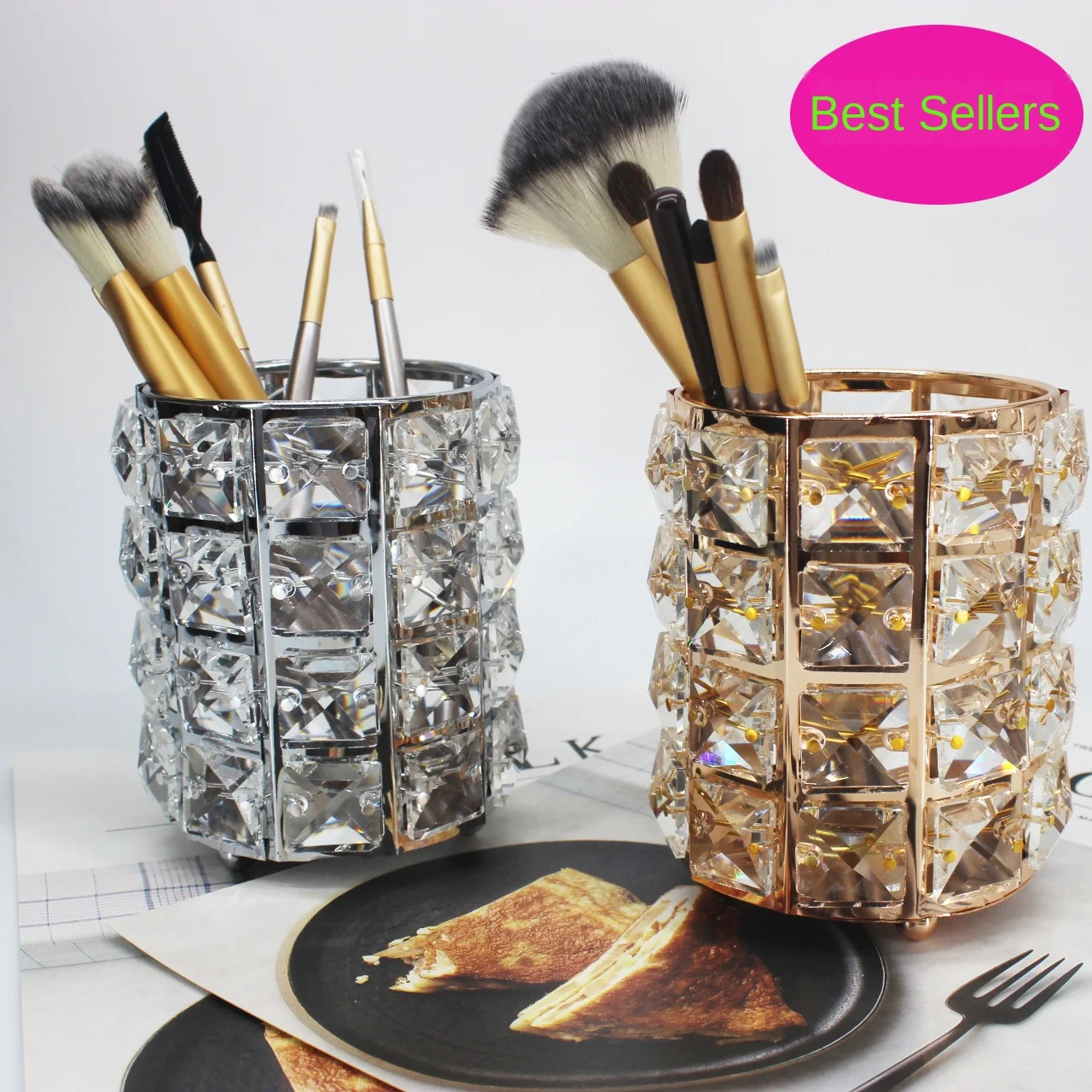 European-Style Crystal Pen Holder Makeup Brush Nail Brush Storage Container Table Decoration Crafts Flower Dies