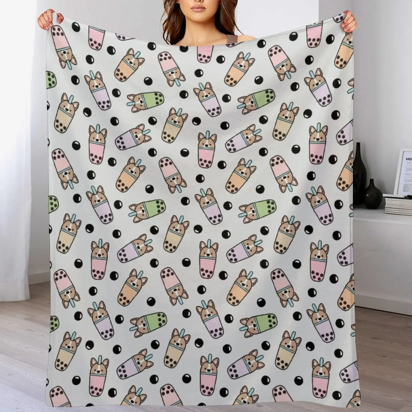 

Boba Corgi Throw Blanket anime Giant Sofa Bed covers Nap Blankets