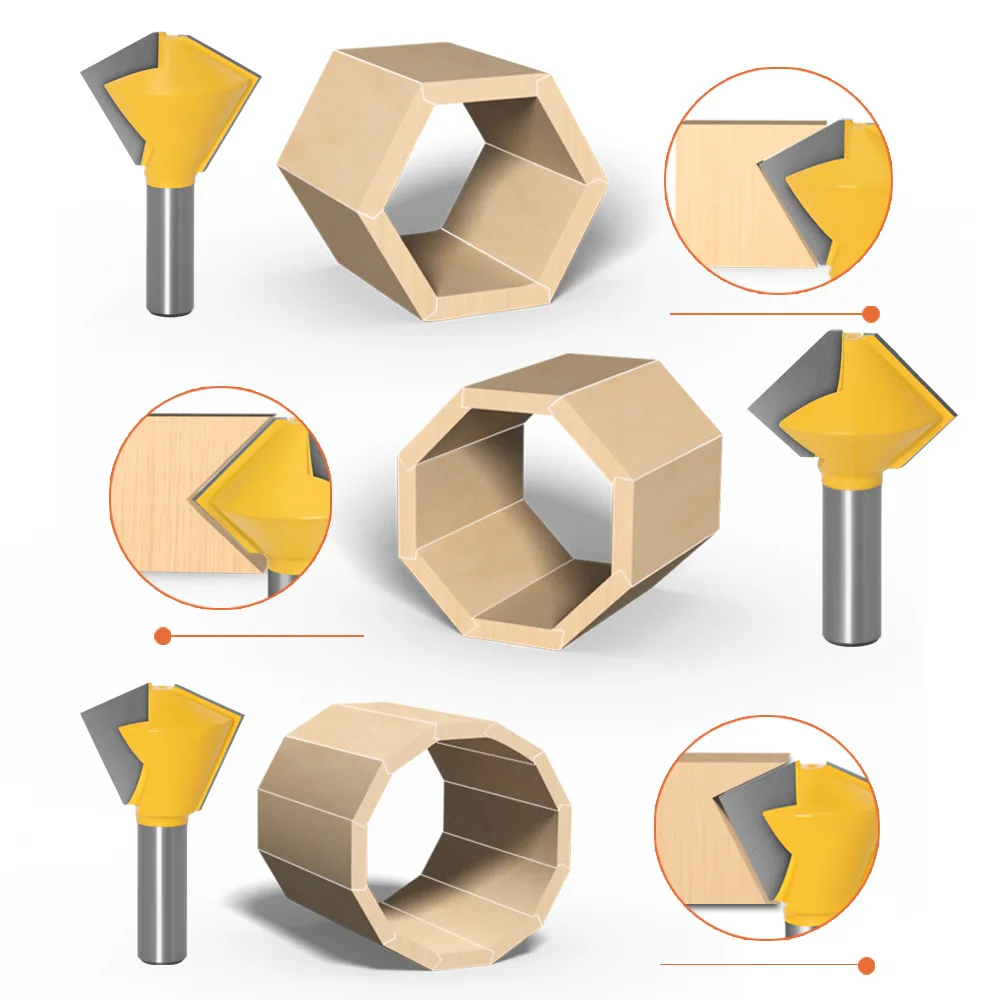 

Multi-Sided Dovetail Router Bit 1/2" Shank for 6/8/12-Sided Joints Hexagon Octagon Wood Joinery Cutter