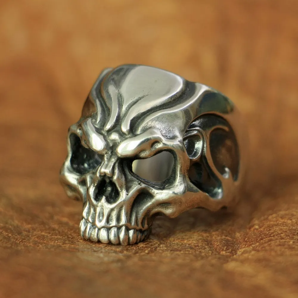 925 Sterling Silver Hollow Angry Skull Ring Biker Punk Jewelry TA136 US Size 7~15