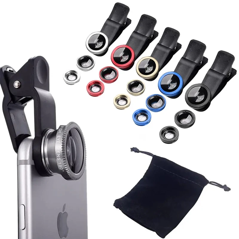 3-in-1-Fischtelefonobjektiv, generische Kamera für Smartphone, Weitwinkel-Fisheye-Objektiv und Clip-Makrokamera-Sets, unterstützt iPhone und Samsung