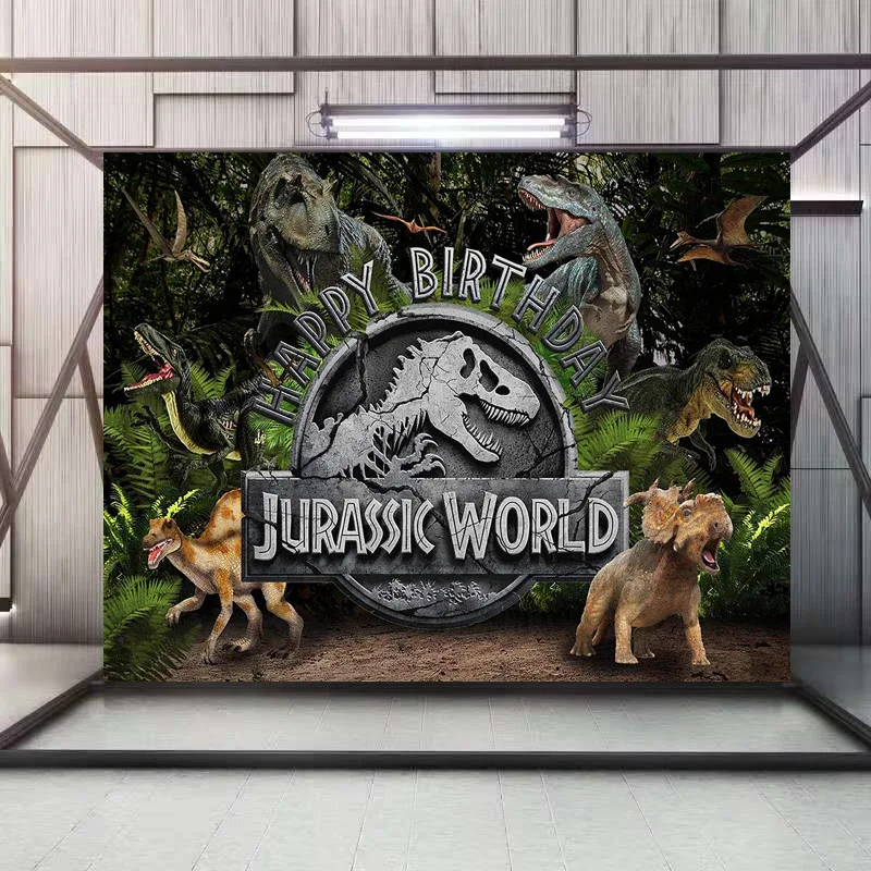 Happy Birthday Dinosaur Theme Party Backdrop Jurassic World Safari Park Photography Background Kids Family Dineer Table Decor