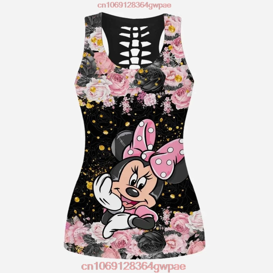 Disney Minnie Mouse gilet vuoto da donna + Leggings da donna tuta da Yoga Leggings Fitness tuta sportiva Disney canotta Legging Set