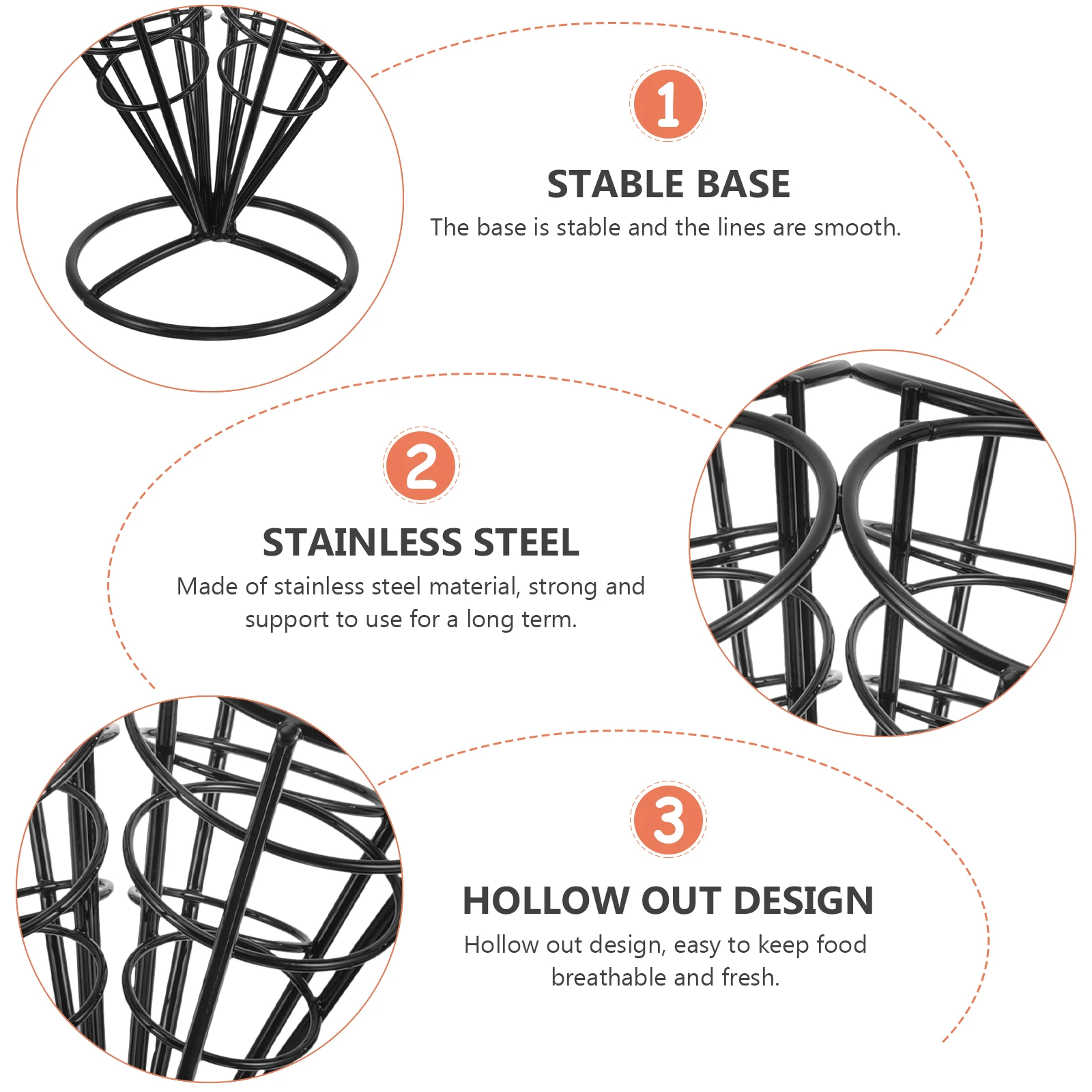 

s Black 4 Tier Snack Rack French Fries Holder Stainless Steel Compact Display Stand for Wedding Banquet Kitchen