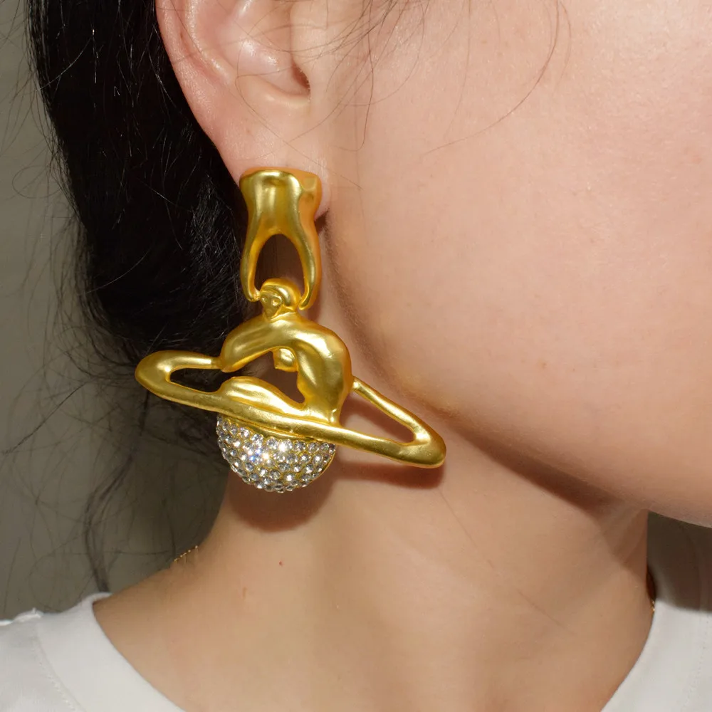 Funkelnde, mit Legierung überzogene Saturn-Planeten-Ohrringe für Damen, Schmuck, Modenschau, Statement-Ohrringe für Damen, Zubehör – Detail 8