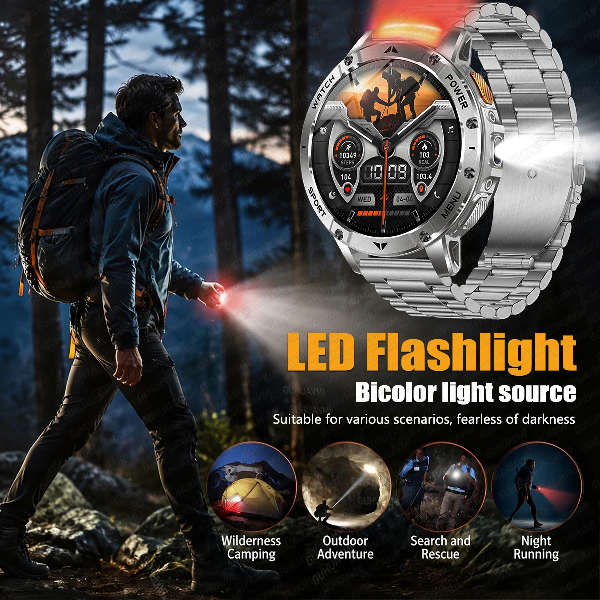 Newly Military 1400mAh Sports Tracker SmartWatch Men Strong Flashlight 1.7
