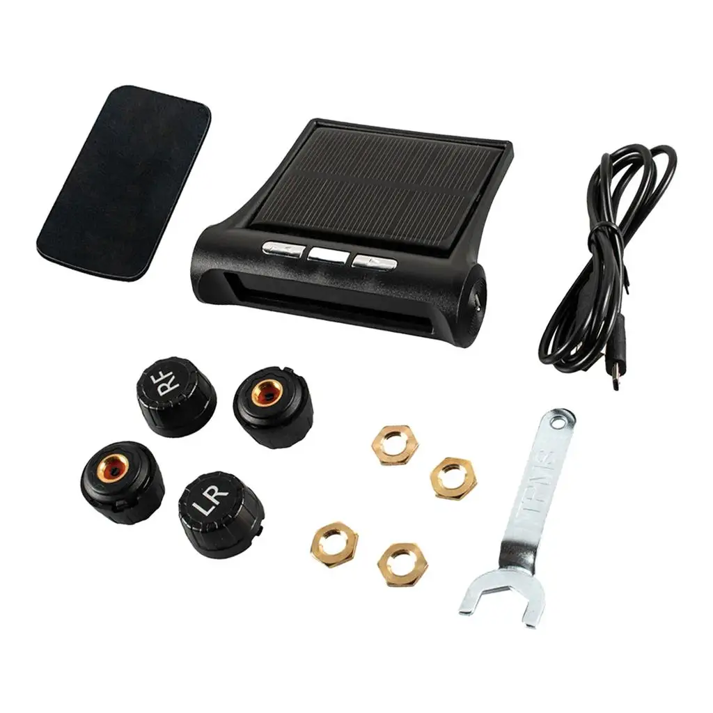 

TPMS Solar Car Tire Pressure System Gauge + 4 External Sensors