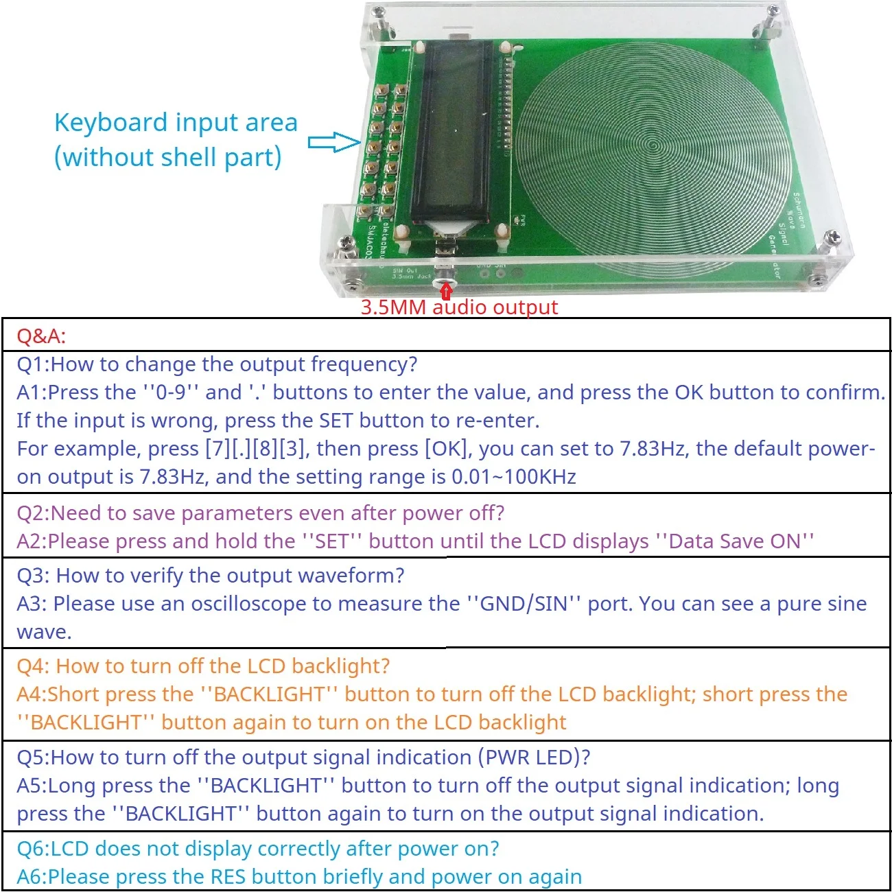 With Acrylic Shell 7.83HZ 0.01H-100KH Schumann Resonance Pulse Sine Wave Generator 3.5MM Audio Frequency Saved When Power OFF