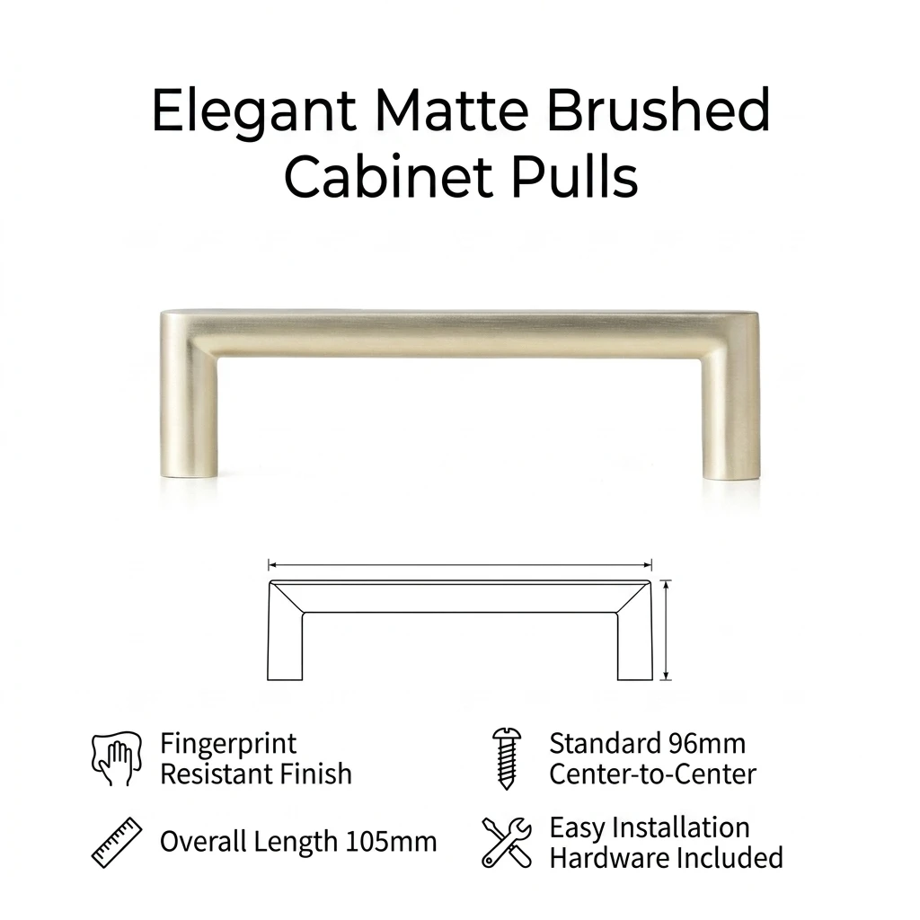 1 Pair Cabinet Pull Handles Zinc Alloy Matte Brushed for Kitchen Wardrobe Bathroom Furniture Modern American Style Durable