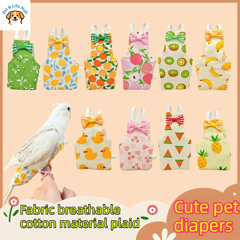 

Многоразовый подгузник для попугаев с бантом, милым цветочным и фруктовым узором, костюм-комбинезон для птиц, одежда для мелких, средних и крупных домашних птиц