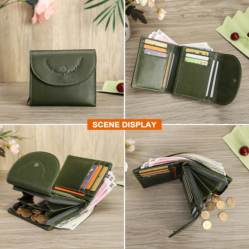 CONTACT'S  Genuine Leather Women Wallet Short Fashion Women's Purses Card Holders Zip Coin Purse Money Clip Female Bags