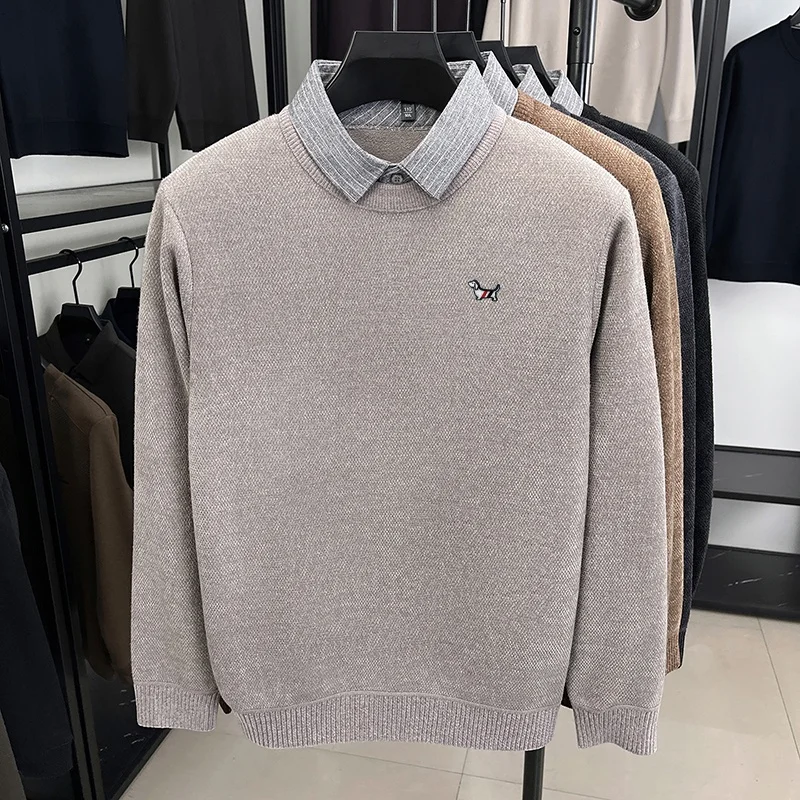 الكرتون الكلب طباعة الرجال وهمية قطعتين محبوك قميص شتاء جديد وصول أفخم رشاقته التلبيب كم طويل ملابس رجالية الموضة الفاخرة #5