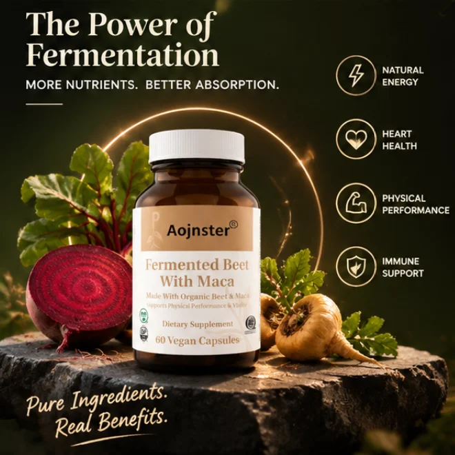 Fermented Beet Root with Maca Capsules,Organic Beet and Maca Dietary Supplement, 60 Vegan Capsules, Physical Performance Support
