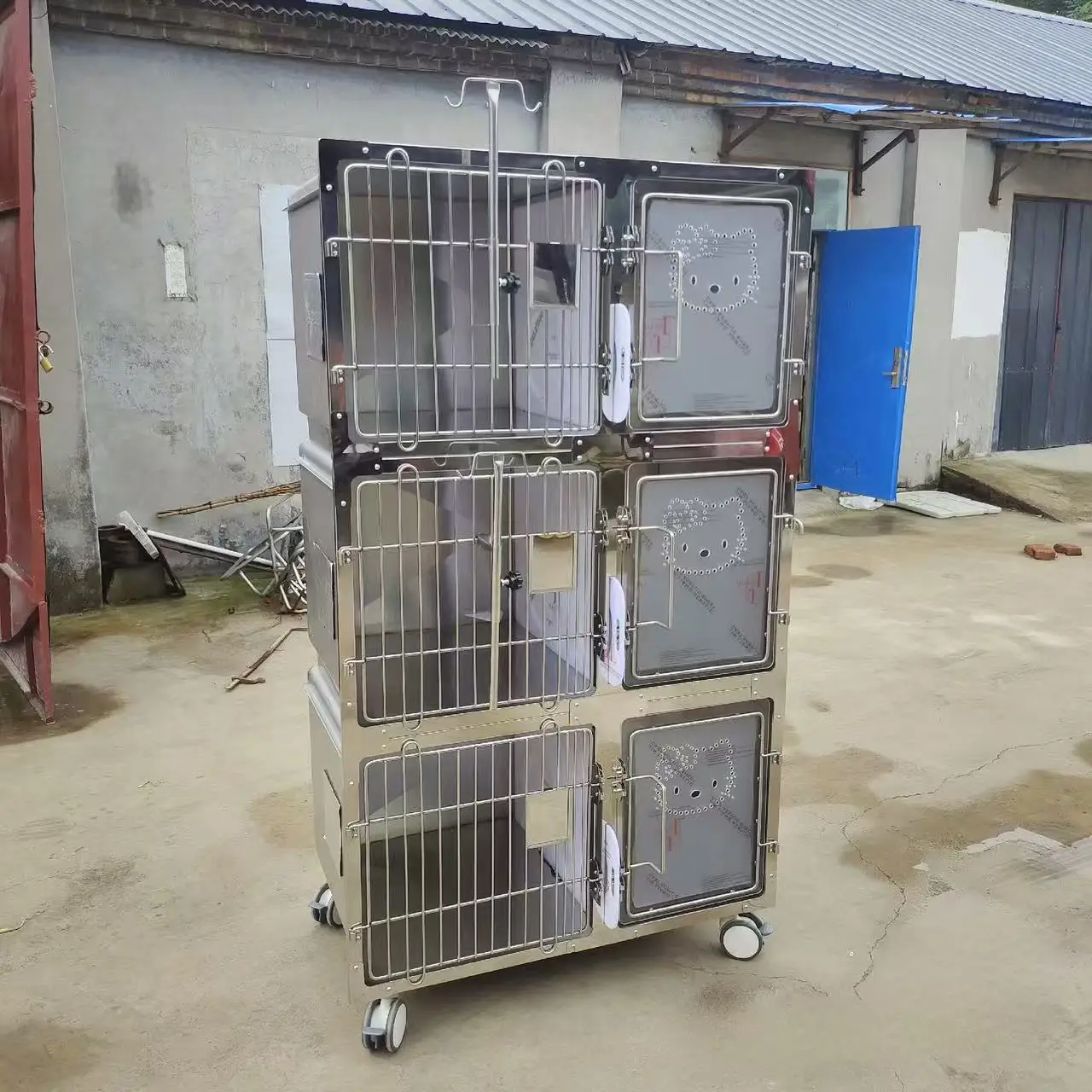 قفص الحيوانات الأليفة من الفولاذ المقاوم للصدأ للكلاب والقطط أربع مجموعات بسعر جيد أقفاص بيطرية واحدة