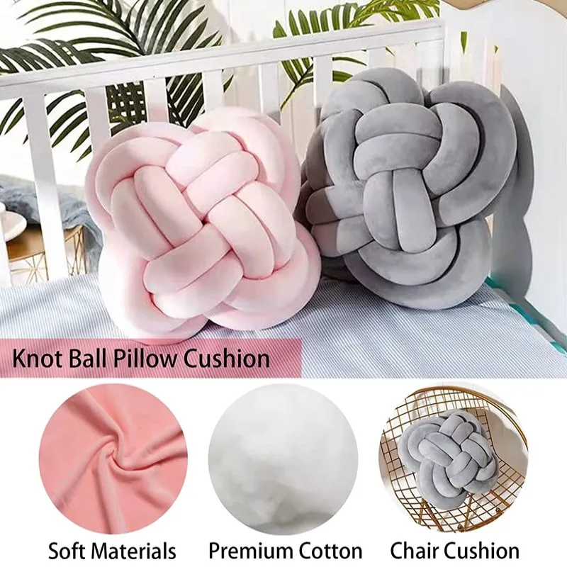 Inyahome Knot Pillow Ball Xmas Green Red Pink Decorative Throw Pillow Floor Cushion with Soft Plush for Couch Decor Household