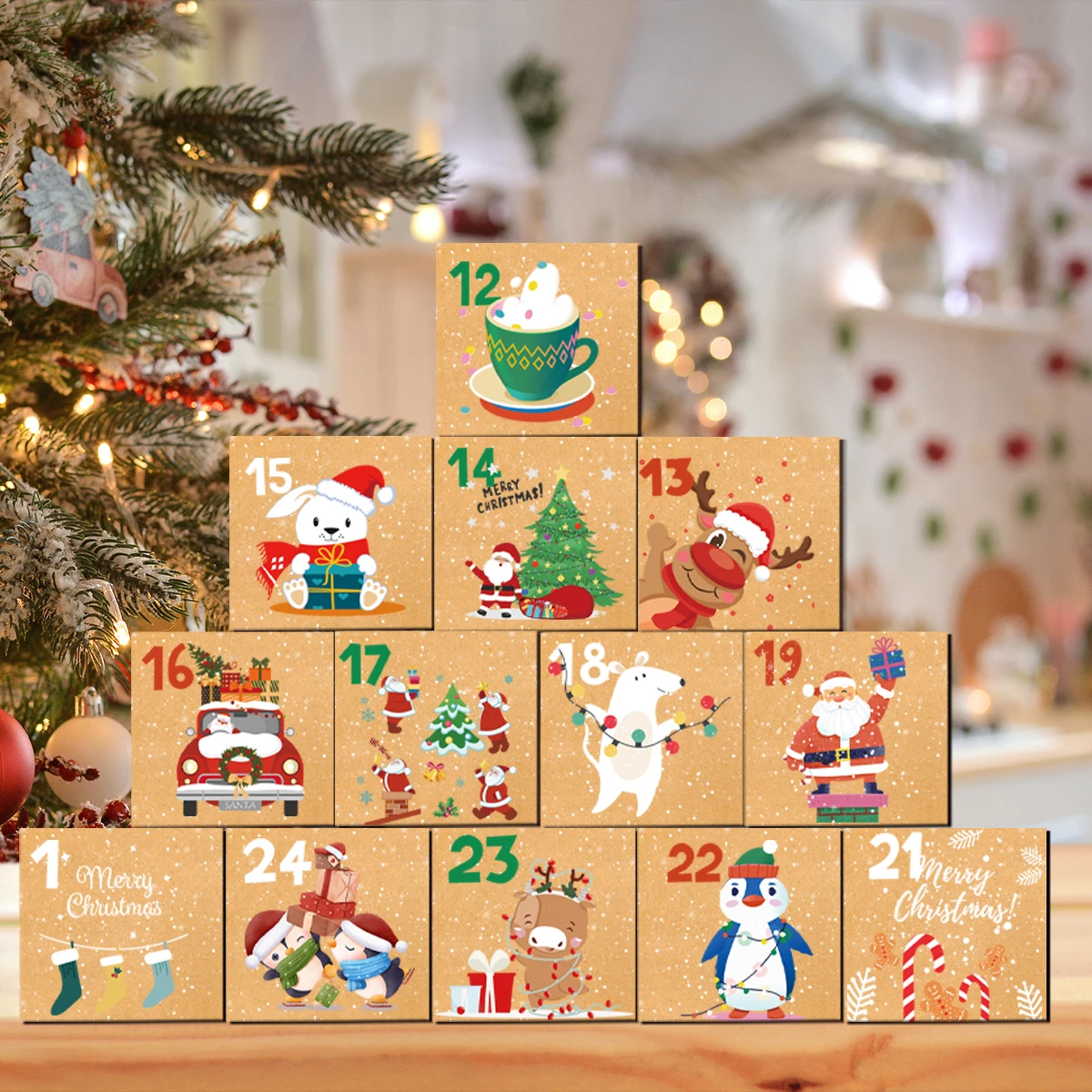 24pcs Christmas Gift Box Advent Calendar Kraft Paper Candy Box Christmas Decorations for Home Navidad New Year Gifts Natal Noel