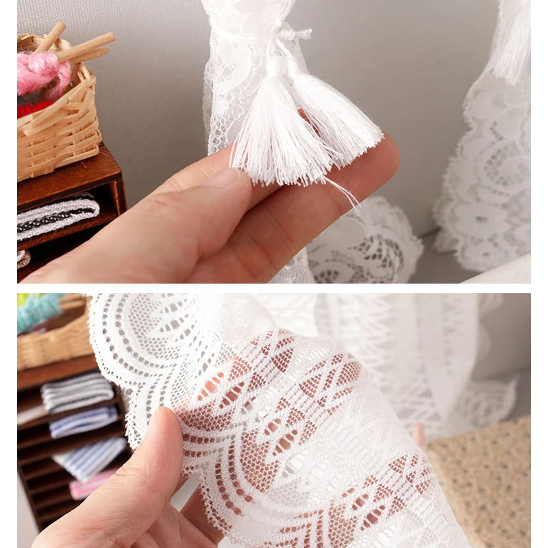 1/12 Poppenhuis Miniatuur Kanten Gordijn Pop Thuis Slaapkamer Meubels Decor Speelgoed Poppenhuis Accessoires Micro Scène Foto Props