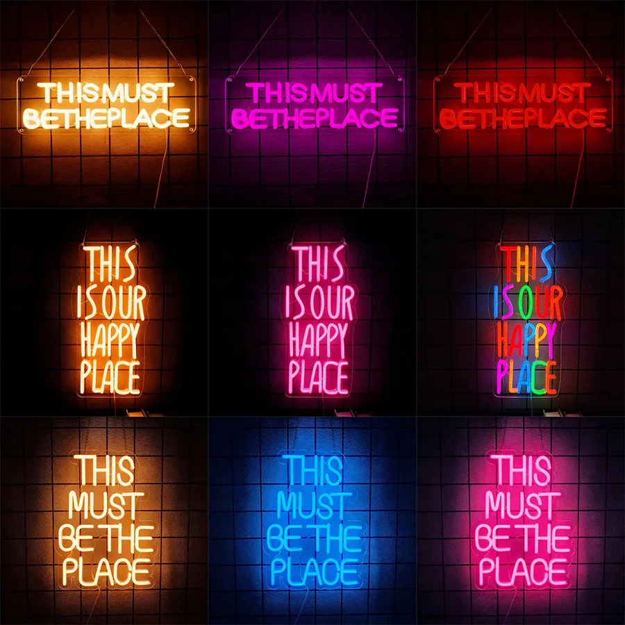 LED Sign for Bedroom Classroom Man Cave Home Bar Birthday Party Game Zone Decor，This is Our Happy Place Neon Sign for Wall Decor