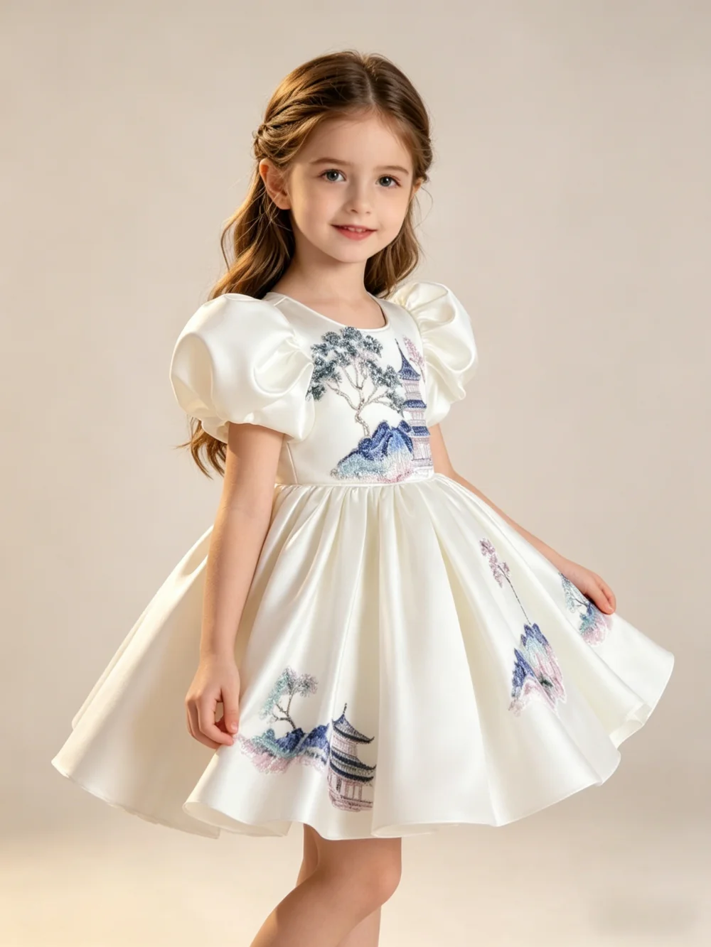 Vestido de Niña con Bordado Chino Personalizado JDY, Vestido de Satén para Primera Navidad y Fiesta de Cumpleaños Infantil, Traje de Princesa
