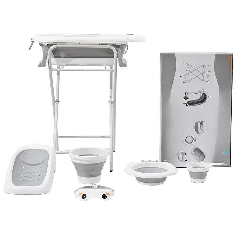 Newborn and infant bath care set with drying rack and ivory plate gift box, excluding curved table rack for drying clothes