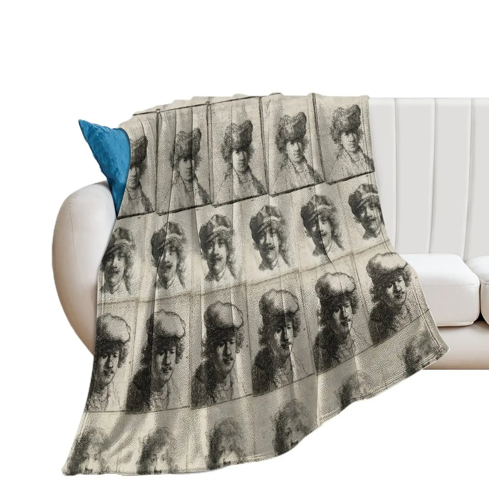 Rembrandt On Repeat: self portraits pattern Throw Blanket Luxury Throw For Sofa Thin Vintage Flannels Blankets