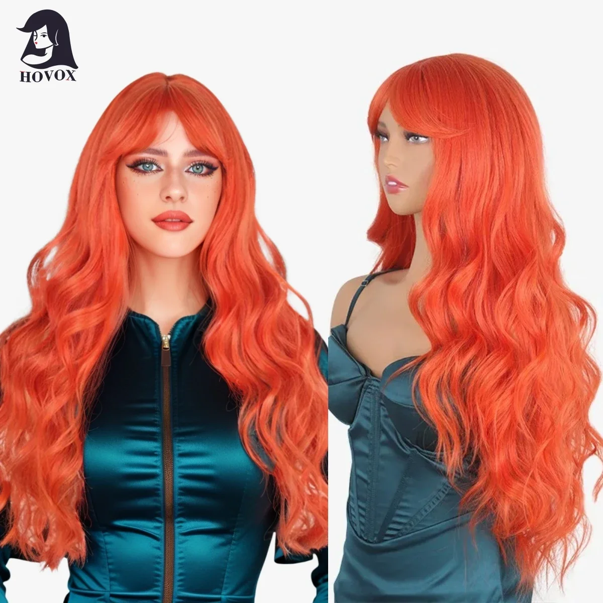 HOVOX Women's Orange Long Wave Curly Hair cosplay Party Style Halloween Daily Wear White Natural Heat Resistant Wig