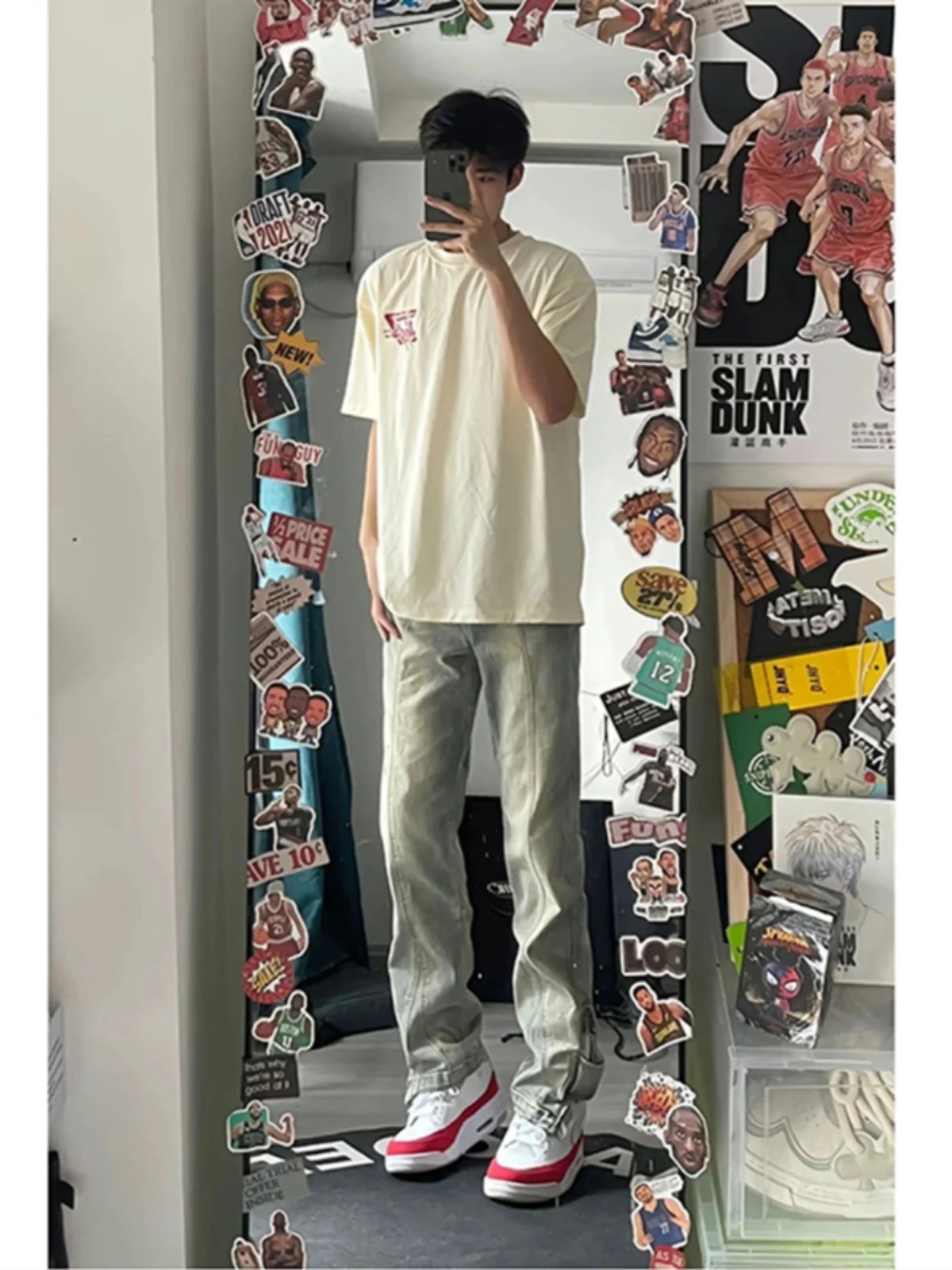 American Vibe High Street Men's Jeans Yellow Mud Color Straight Leg Summer Slim Fit Jeans Youth Faion Low Waist Zipper