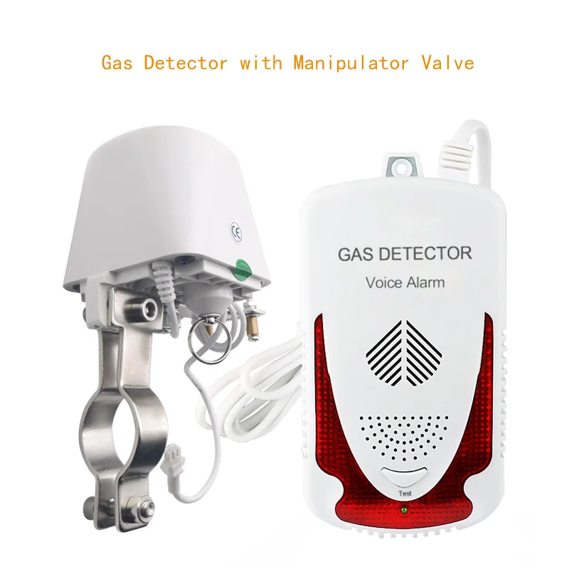 Detector de fugas de Gas LPG, Sensor de fugas de metano Natural para el hogar, sistema de alarma de cocina con válvula manipuladora DN15