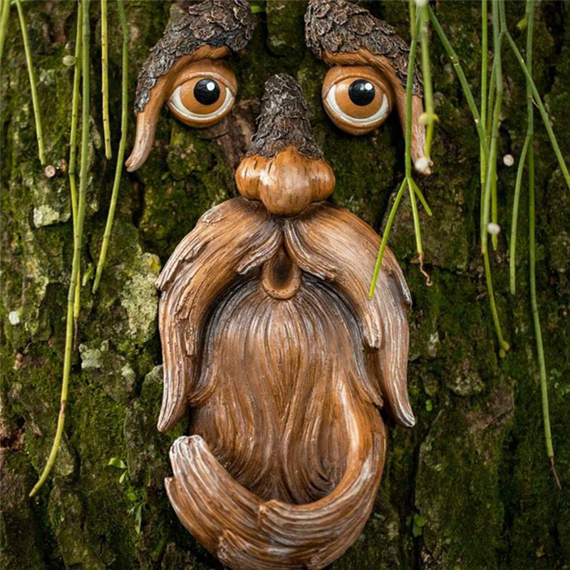 

-A93T 1 Piece Unique Bird Fed Tree Face Decoration Outdoor Garden Patio Garden Decor Old Man Face Easy Install